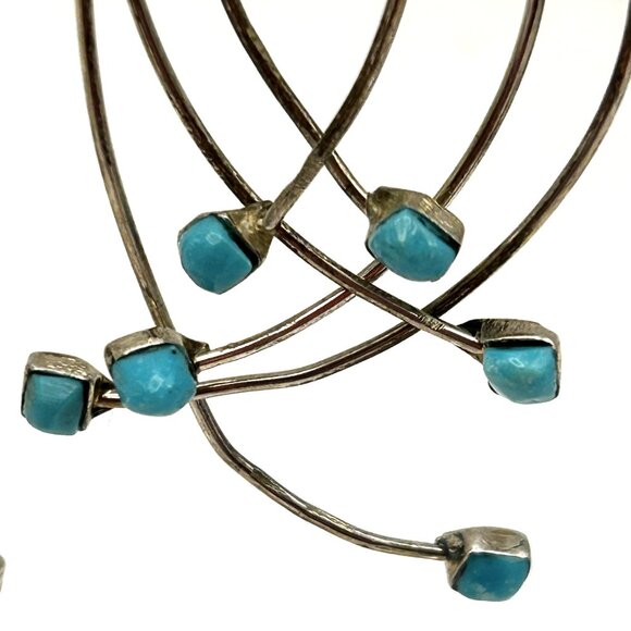 Artisan 925 Sterling Silver Dangle Earrings Turquoise Cube Beads Modernist Studi - Picture 2 of 8
